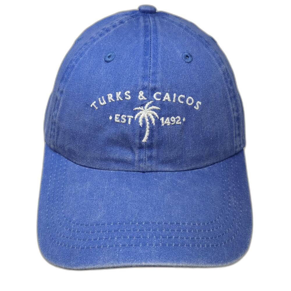 Kate Lord Baseball Cap Blue OSFM Turks & Caicos Palm Tree Slideback Cotton Hat